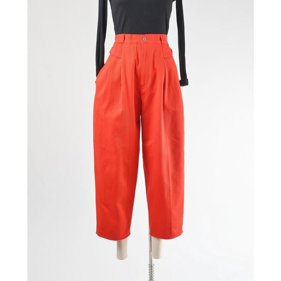Vintage 80s Red Cotton Pleated Front Ankle Length Pants size M - Picture 3 of 8